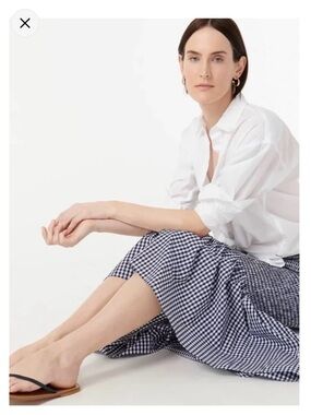 J. Crew | Blue and White Gingham Smocked Midi Skirt | Size 4
